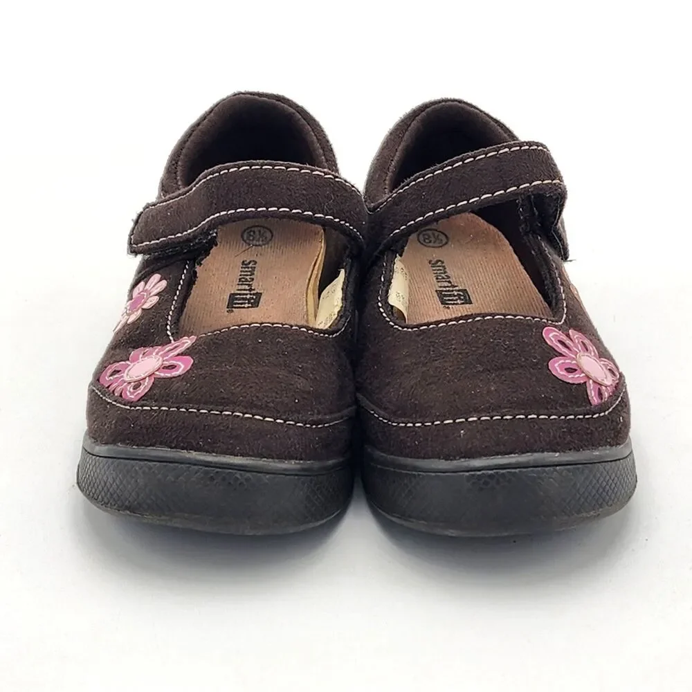 SmartFit VTG Girls Flower Mary Jane Comfort Shoes Brown Pink Toddler's Size 8.5